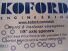 Koford  1/8" axle spacers, .010" thick