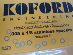 Koford  1/8" axle spacers, .005" thick