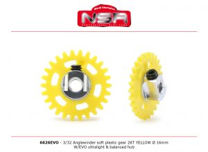 NSR 3/32 plastic gear 26t, Anglewinder,ultralight and balanced hub, yellow, diameter: 16mm, for 7,5mm pinions