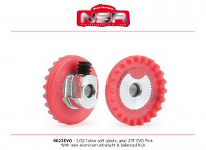 NSR 23teeth in line gear for 3/32" axle, pink, balanced hub, for NSR 5,5mm pinions