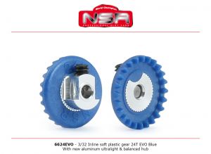 NSR 24teeth in line gear for 3/32" axle, bleu, balanced hub, for NSR 5,5mm pinions