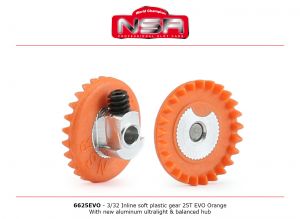 NSR corona in linea EVO per assali 3/32", 25 denti, arancione , mozzo in alluminio bilanciato, per pignoni NSR da 5,5mm