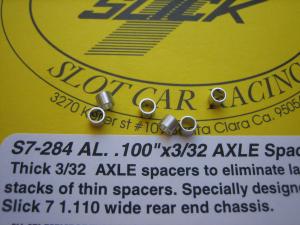 Slick-7 .100" long aluminium spacers for 3/32" axle (6 pieces per package)