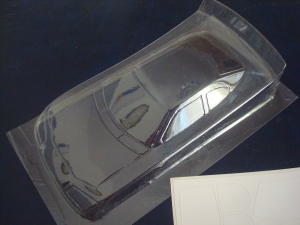 JK 1/24 Ford stock car clear body, 4.0" wheelbase, .007" thick, with mask
