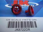 JK 0.63" axle x 5/8" diameter scale front wheels, drilled and anodized red