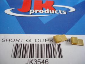 JK brass guide clips with short top plate. Designed for soldering wires into the guide.