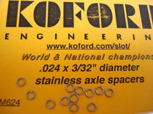 Koford .024" (0,63mm) x 3/32" stainless steel axle spacers , (12 per package)